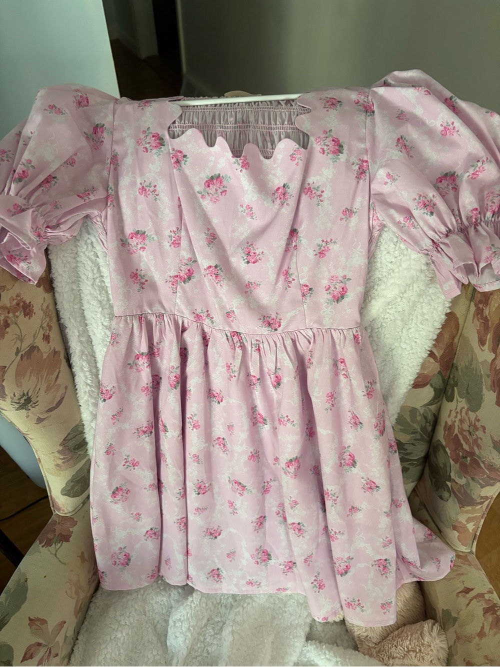 Rareraw Pastel Pink Floral Puff Sleeve Mini Dress with pockets sz small NWOT